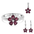3er-Set Rhodolith Granat Ring, Ohrringe und Anhänger 925 Silber platiniert ca. 4,00 ct