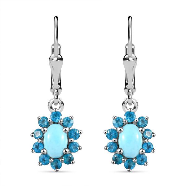 AA Sleeping Beauty T&uuml;rkis, Neon Apatit Ohrringe 925 Silber rhodiniert ca. 1.61 ct