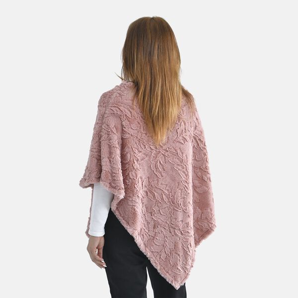Kunstfell Poncho mit Blattmuster, Rosa image number 2