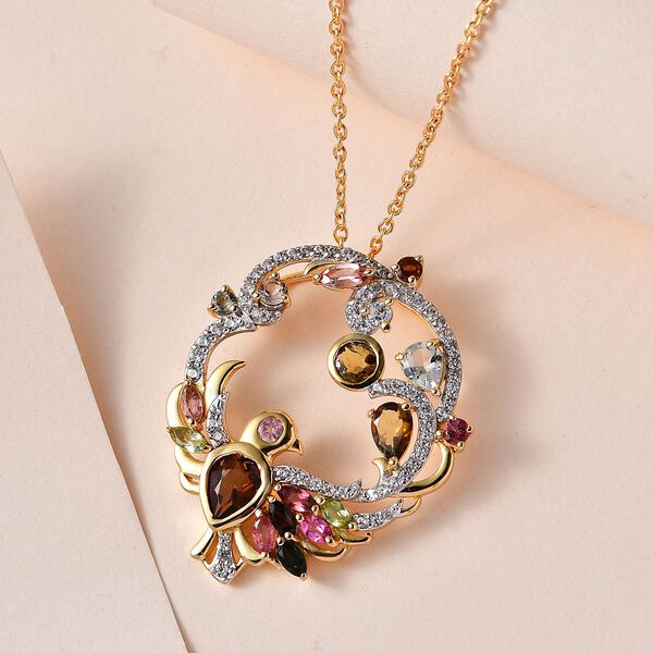 Nat&uuml;rlicher, mehrfarbiger Turmalin und Zirkon-Anh&auml;nger mit 45cm Kette - 3,46 ct. image number 1