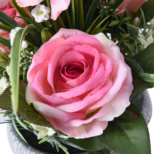Rosa Rosen und Hortensien Blumentrauß im Keramiktopf image number 1
