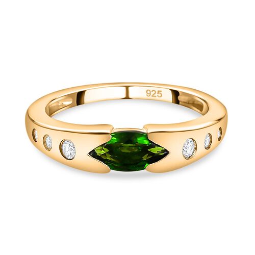 Natürlicher Chromdiopsid, weißer Zirkon Ring, 925 Silber Gelbgold Vermeil (Größe 16.00) ca. 0.73 ct image number 0