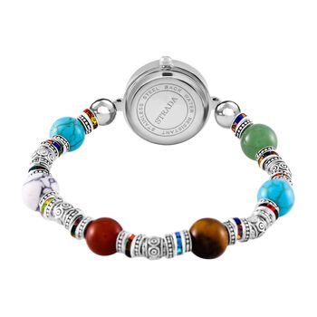 STRADA - Mehrfarbige Edelsteine, Mehrfarbiger Kristall Flexibles Armband-Uhr, ca. 18-19 cm, Schwarz oxidiert