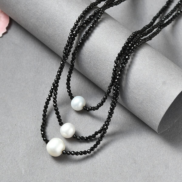 EVER TRUE Schwarzer Spinell, S&uuml;&szlig;wasser Perle Halskette ca. 45 cm Edelstahl image number 1