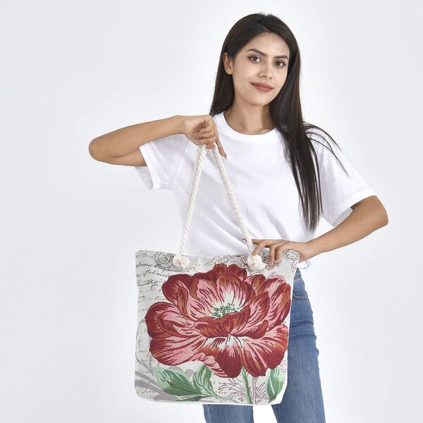 Jacquard gewebte Jute-Tasche mit Mond Design, 42x34 cm, Blume image number 3