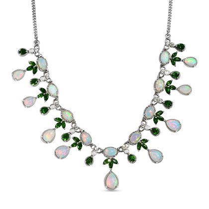 Natürliche, äthiopische Welo Opal Halskette, ca. 45 cm, 925 Silber platiniert ca. 11,36 ct