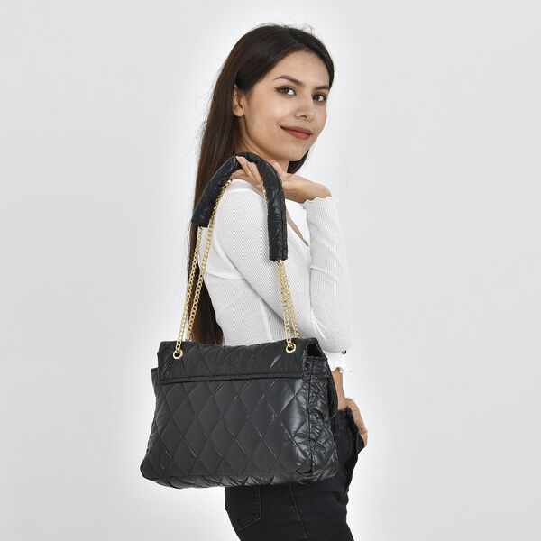 Stilvolle gesteppte Crossbody-Tasche mit RFID Schutz, wasserabweisend, 32x23x10cm, schwarz image number 2