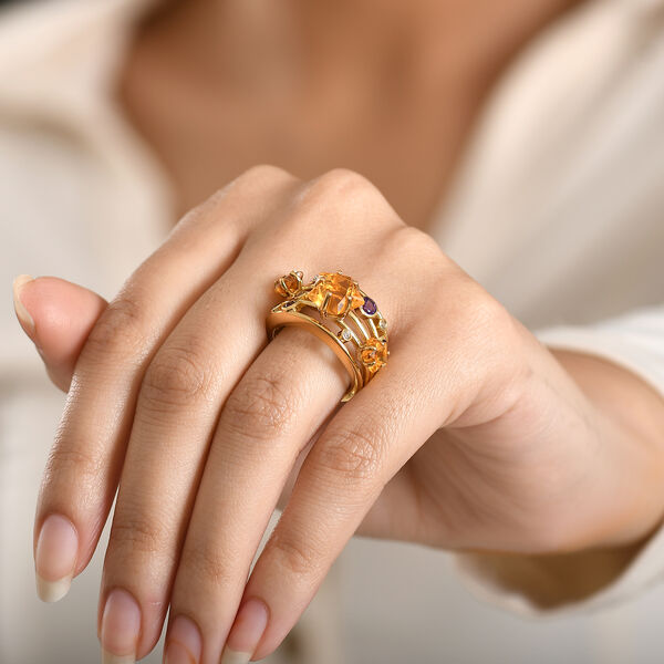 GP - Serra Gaucha Citrin, Afrikanischer Amethyst Ring 925 Silber 750 Gelbgold Vermeil (Gr&ouml;&szlig;e 19.00) ca. 5.32 ct image number 4