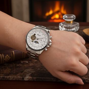 GENOA TIME V2 Armbanduhr, Automatikwerk Multifunction, 3ATM, 4,2cm Geh&auml;use, Silber