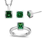 3er Set - Chromdiopsid Zirkonia Anhänger mit Kette,  Ring und Ohrringe (Größe 16.00), Edelstahl