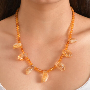 EVER TRUE Citrin, Bernstein Halskette ca. 45 cm + 5 cm Extender, 316L Edelstahl 750 Vergoldet