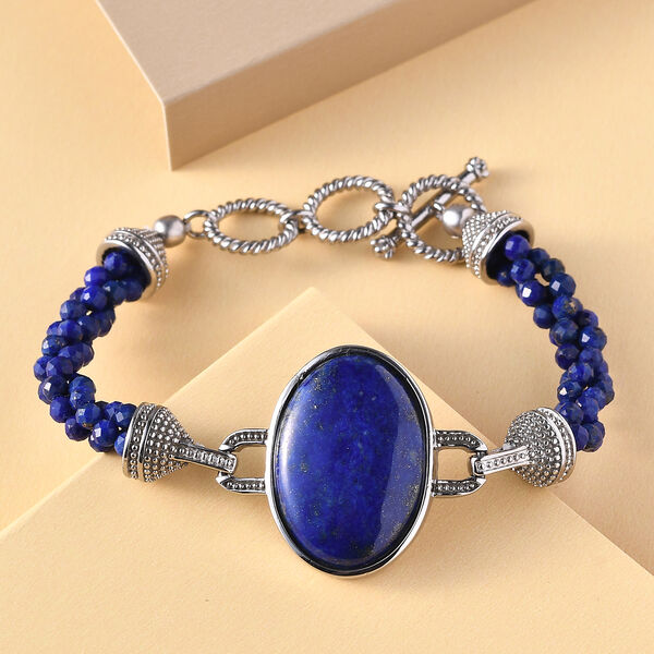 Lapislazuli Armband ca. 19 cm Edelstahl ca. 47,51 ct image number 2