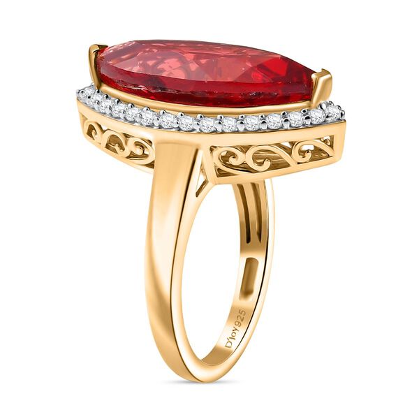 Marquise Dawn - D'joy Lab Grown Padparadscha-Saphir , Wei&szlig;er Zirkon Ring 925 Silber 750 Gelbgold Vermeil (Gr&ouml;&szlig;e 21.00) ca. 11.92 ct image number 4