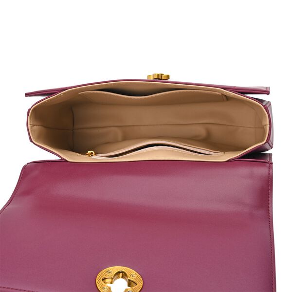 LA MAREY Signature Brokat Umh&auml;ngetasche mit Drehverschluss, Seide und Echtleder, 23 x 10 x 13.5 cm, Lila image number 5