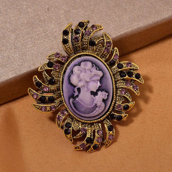 Kamee, Roter Kristall Brosche Antikes Gold image number 2