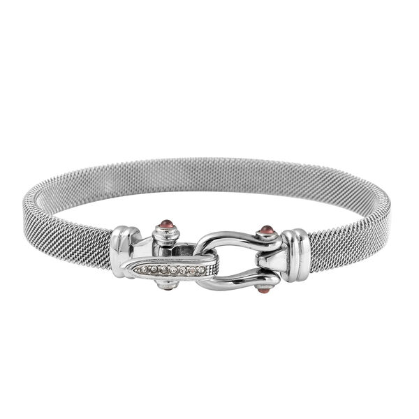 Roter Granat und wei&szlig;er Kristal-Armreif, 20 cm, Edelstahl ca. 0,13 ct