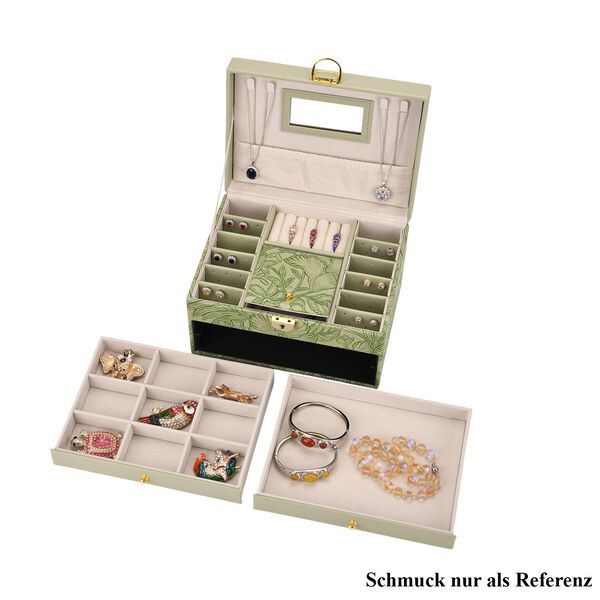 3-lagige PU Schmuckk&auml;stchen mit gepr&auml;gtem Blumenmuster, 22x17x13 cm, Gr&uuml;n image number 6