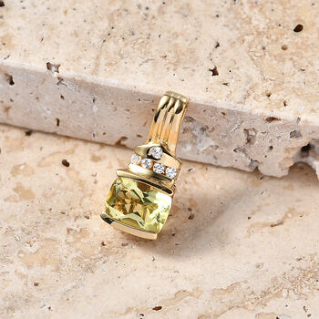 D'Joy AAA Ouro Verde-Quarz, Wei&szlig;er Zirkon Anh&auml;nger 925 Silber 750 Vergoldet ca. 1,48 ct.