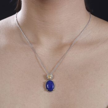 Zweifarbiger Lapislazuli-Anh&auml;nger mit 50cm Kette und L&ouml;wenkopf - 17 ct.