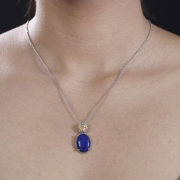 Zweifarbiger Lapislazuli-Anh&auml;nger mit 50cm Kette und L&ouml;wenkopf - 17 ct. image number 2