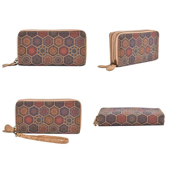 Brieftasche aus Naturkork mit doppelten Fächern und RFID Schutz, 19x10x4 cm, Waben image number 4