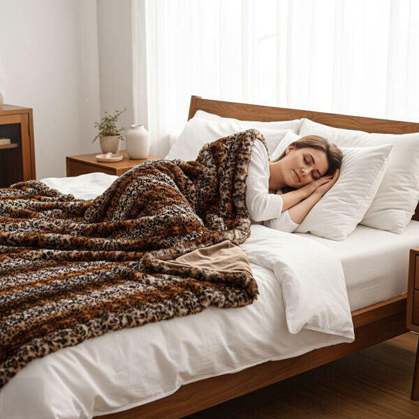 Luxus-Kunstfell-Decke mit Wellenstruktur, 1300 g, Braun-Leopardmuster, 150x200 cm image number 4