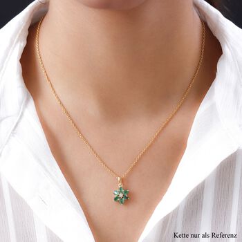 Kagem sambischer Smaragd und Zirkon floraler Anh&auml;nger, 925 Silber vergoldet, 1,10 ct.