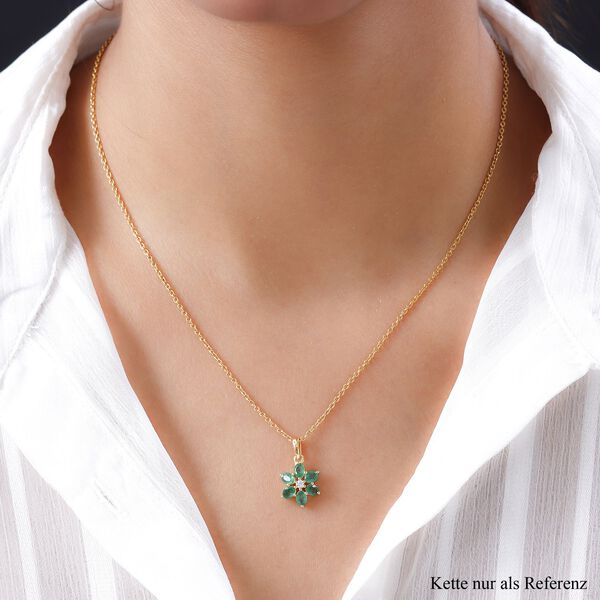 Kagem sambischer Smaragd und Zirkon floraler Anh&auml;nger, 925 Silber vergoldet, 1,10 ct. image number 2