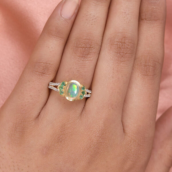 Natürlicher Äthiopischer Opal und Smaragd Ring, 925 Silber vergoldet  ca. 1,31 ct image number 3