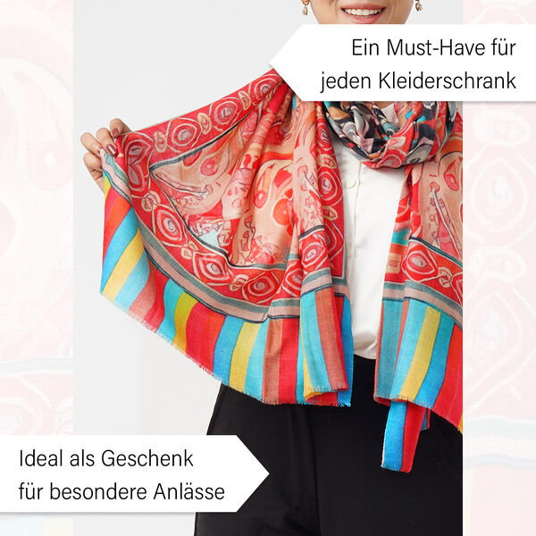 LA MAREY Schal aus 100% Premium-Kaschmir mit Digitaldruck, 70x200 cm, Schwarze Pfauenfeder image number 2