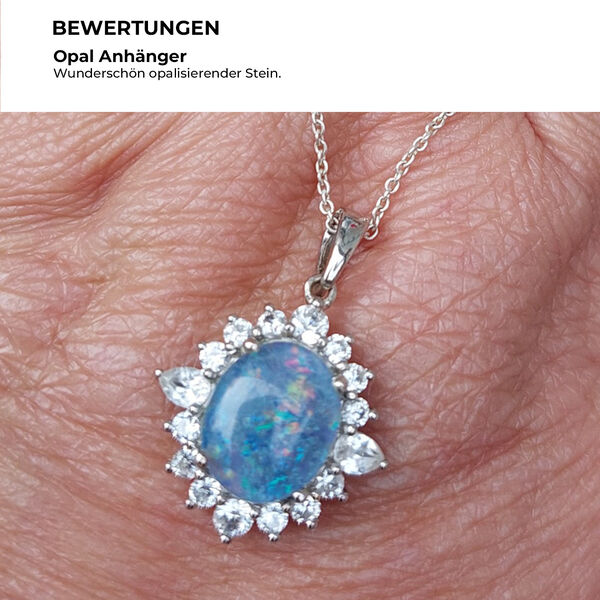 Boulder Opal Triplett und Zirkon-Halo-Anhänger in Silber image number 8