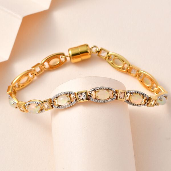 AA Nat&uuml;rlicher, &auml;thiopischer Welo Opal, Wei&szlig;er Topas Armband ca. 19 cm 925 Silber Gelbgold Vermeil ca. 5,13 ct. image number 2