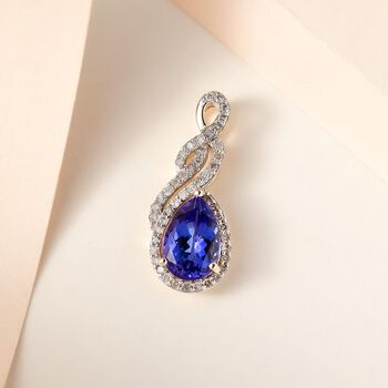 AAA Tansanit und Diamant-Halo-Anh&auml;nger in 585 Gold, 1,66 ct.