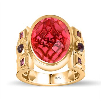 GP Art D&eacute;co Collection - Padparadscha Quarz Triplett, Rhodolith Granat und Kanchanaburi blauer Saphir-Ring - 11,67 ct.