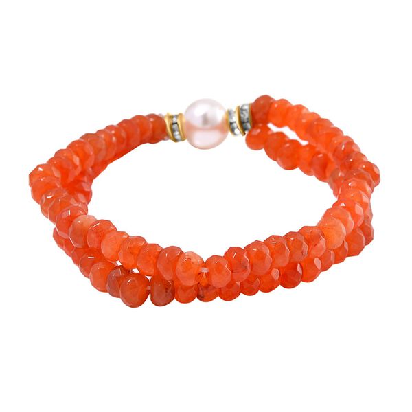 Wei&szlig;e Muschelkernperle, Roter Achat Armband ca. BR-Stretch cm Legierung Standard gelb vergoldet image number 3