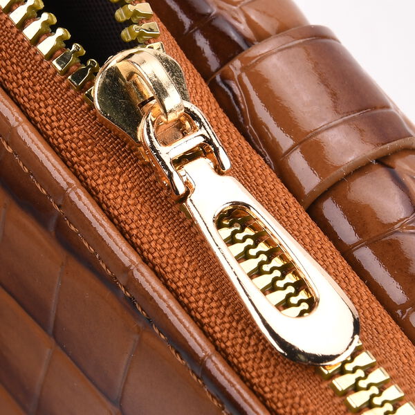 Stilvolle Geldbörse mit Krokodilprägung und RFID-Schutz, 11×8cm, Braun image number 5