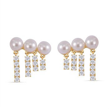 Wei&szlig;e Muschelkernperle, Wei&szlig;er Zirkonia Ohrringe 925 Silber vergoldet