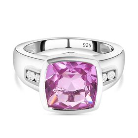 Patroke Quarz Triplette und weißer Zirkon Ring, 925 Silber platiniert (Größe 19.00) ca. 5.29 ct