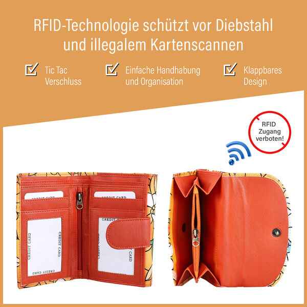 SUKRITI - Geldb&ouml;rse aus Echtleder mit Blumenmuster, Gelb image number 9