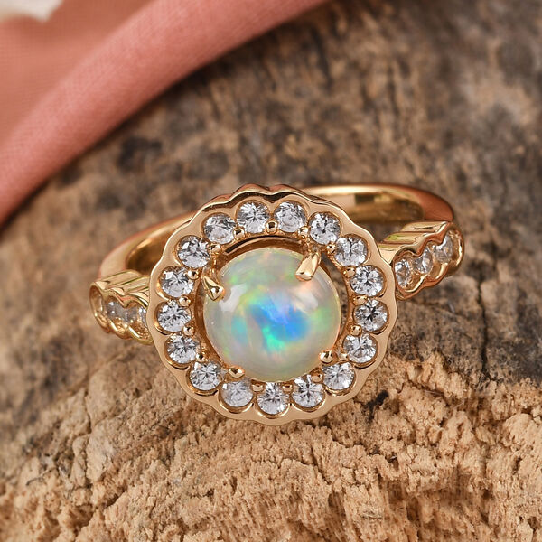 Natürlicher Äthiopischer Opal und Zirkon Halo Ring 925 Silber 585 Vergoldet image number 2