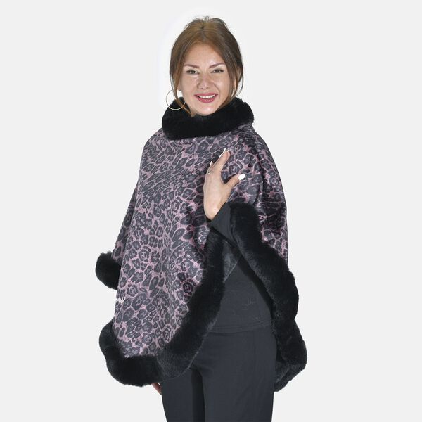 Kunstfell Poncho mit Leopardenmuster, rosa image number 3