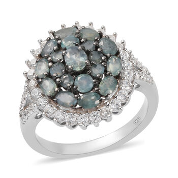 Alexandrit und Zirkon Ring 925 Silber platiniert  ca. 1,95 ct