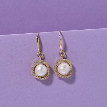 Wei&szlig;e S&uuml;&szlig;wasser Perle (8-10 mm), Wei&szlig;er Zirkonia Ohrringe Nickelfreies Messing vergoldet