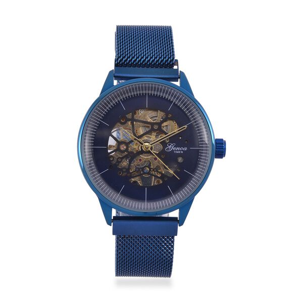 GENOA Automatik Mechanische Uhr mit Blauem Sonnenschein-Hohlzifferblatt und Modernem Minimalistischem Runddesign image number 0