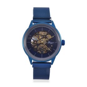 GENOA Automatik Mechanische Uhr mit Blauem Sonnenschein-Hohlzifferblatt und Modernem Minimalistischem Runddesign