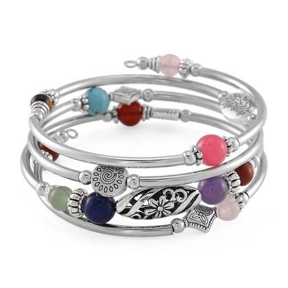 Mehrfarbig Edelsteine Armband ca. Flexibles cm Schwarz oxidiert ca. 40.00 ct