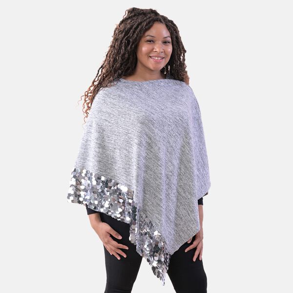 TAMSY: Poncho mit Pailletten-Bord&uuml;re, Einheitsgr&ouml;&szlig;e, Grau&nbsp; image number 2