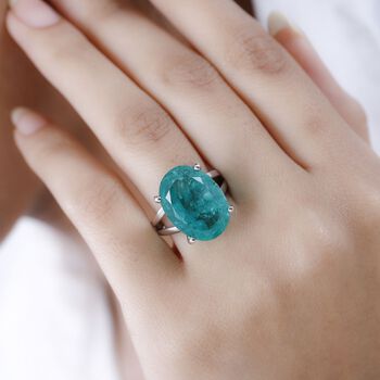 Smaragd-Quarz Triplette Ring, 925 Silber rhodiniert (Gr&ouml;&szlig;e 17.00) ca. 13.51 ct