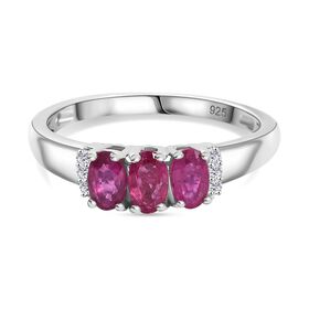 Afrikanischer Rubin (Fissure gefüllt), Weißer Zirkon Ring 925 Silber platiniert (Größe 21.00) ca. 1,05 ct