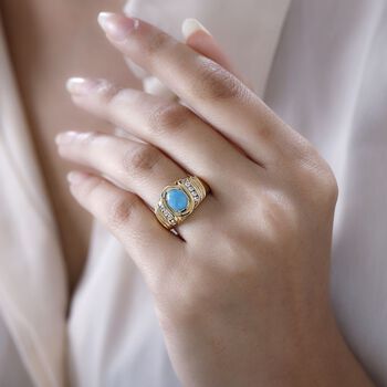 Amerikanischer nat&uuml;rlicher Sleeping Beauty T&uuml;rkis und Zirkon-Ring - 1,36 ct.